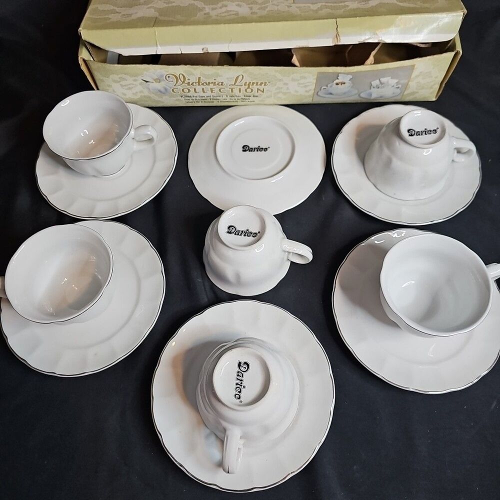 Victoria Lynn Collection Tea Set Vintage Darice Silver Rim (Full Set)